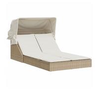 Tumbona Doble Con Capota Y Cojines Ratán Sintético Beige Vidaxl