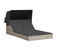 vidaXL Tumbona doble con capota y cojines, ratán sintético, gris claro