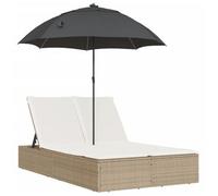 Tumbona Doble Con Cojines Y Sombrilla Ratán Sintético Beige Vidaxl