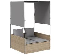 Tumbona doble con techo y cortinas ratán sintético beige
