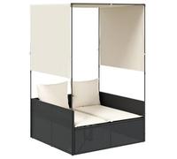 Tumbona Doble Con Techo Y Cortinas Ratán Sintético Negro Vidaxl