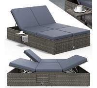 CASARIA® Tumbona Doble Jardín 200x115cm 2 Mesas Plegable Cojín Poliratán Resistente Intemperie 7 Posiciones Gris Antracita
