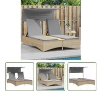 Tumbona doble "Living Store" con toldo y cojines, color beige, fabricada en ratán sintético