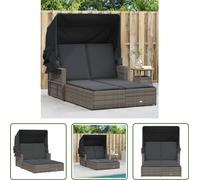 Tumbona doble "Living Store" con toldo y cojines, color gris, fabricada en ratán sintético