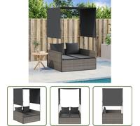 Tumbona doble "Living Store" con toldo y cortinas, color gris, fabricada en ratán sintético