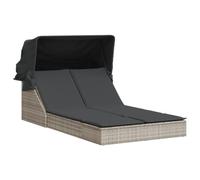 Tumbona Doble Ratán Sintético Gris Claro con Capota y Cojines | Respaldo 2 posiciones, capota retráctil, cojines acolchados, fundas lavables, ratán PE ligero, máx 110 kg por asiento