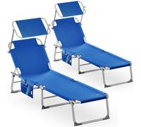 Tumbona Ibiza set de 2 aluminio azul con toldo