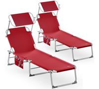 Tumbona Ibiza set de 2 aluminio rojo con toldo