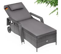 Tumbona jardín gris antracita 193x90x43cm ruedas y cojines