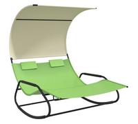 Tumbona Mecedora Doble Con Toldo Verde Y Crema Vidaxl