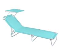 Tumbona Playa con Parasol, reclinable de 3 Posiciones Convertible en Cama Verde Aguamarina de Aluminio y textileno de 190x58x25 cm