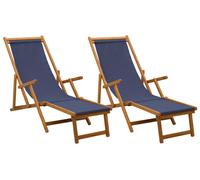 Tumbona plegable 2 pcs 3 Posición Madera de Eucalipto Maciza