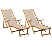 Tumbona plegable 2 pcs 3 Posición Madera de Eucalipto Maciza