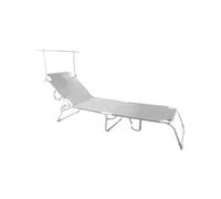 Tumbona Plegable con Parasol - Tumbona de Playa Ajustable, Estructura de Aluminio y Cubierta de textileno, Ideal para Playa, Piscina y jardín, 196 x 58 x 25 cm, Blanco