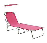 Tumbona Plegable Con Toldo Aluminio Rosa | Respaldo ajustable, ligero, plegable, terraza, jardín, parque, piscina, playa