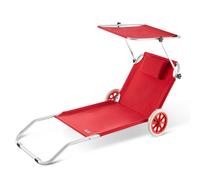 CASARIA Tumbona Jardín Silla Playa Portatil Carrito Plegable 2 Ruedas 150x52cm 115Kg Parasol Cojin