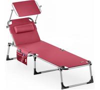 Tumbona plegable roja 210cm techo y respaldo ajustable