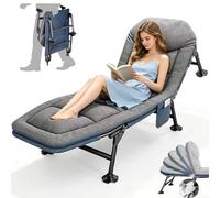 Tumbona plegable, tumbonas de jardín, cama de camping ajustable en 5 direcciones, cama plegable con almohada y colchón, silla de pesca perfecta para camping, interior/exterior (190 x 65 x 30 cm) (1,
