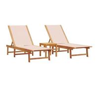 vidaXL Tumbonas 2 uds con mesa madera maciza de acacia y textileno crema