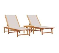 vidaXL Tumbonas 2 uds con mesa, madera maciza acacia y textileno gris, para exterior