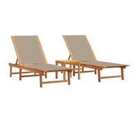 Tumbonas 2 Uds Con Mesa Madera Maciza Acacia Y Textileno Taupe Vidaxl