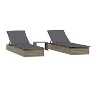 Tumbonas 2 uds con Mesita Ratán Sintético Gris | Ratán PE duradero, acero con recubrimiento en polvo, asiento ajustable, mesita práctica, 110 kg por asiento, manual incluido