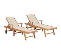 Tumbonas 2 Uds Madera Maciza De Teca Con Cojín Color Crema Vidaxl