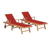 Tumbonas 2 Uds Madera Maciza De Teca Con Cojín Rojo Vidaxl