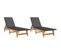 Tumbonas 2 Uds Ratán Y Madera Maciza Acacia Marrón Y Negro Vidaxl