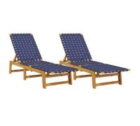 Tumbonas 2 Unidades Madera Maciza De Acacia Y Tela Azul Oscuro Vidaxl