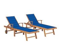 Tumbonas 2 Unidades Madera Maciza De Teca Con Cojín Azul Royal Vidaxl