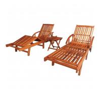 Tumbonas 2 Unidades Y Mesita Madera Maciza De Acacia Vidaxl