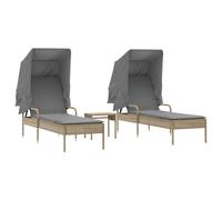 Tumbonas con capota y mesa 2 uds ratán sintético beige