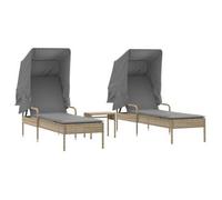 Tumbonas Con Capota Y Mesa 2 Uds Ratán Sintético Beige Vidaxl