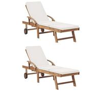 Tumbonas Con Cojín 2 Uds Madera Maciza De Teca Crema Vidaxl