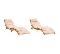 Tumbonas Con Cojines 2 Uds Madera Maciza De Acacia Beige Vidaxl