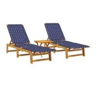 Tumbonas Con Mesa 2 Uds Madera Maciza De Acacia Azul Oscuro Vidaxl