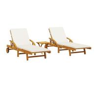vidaXL Tumbonas con mesa – 2 unidades, madera maciza de acacia para jardín