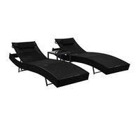 vidaXL Tumbonas con mesita 2 unidades ratán sintético textilene negro