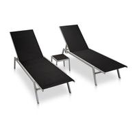 Tumbonas Con Mesitas 2 Uds Acero Y Textileno Negro Vidaxl