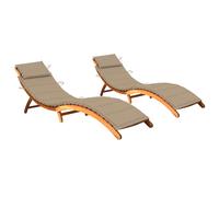 Tumbonas de madera de acacia maciza para exterior e interior, plegables con cojines beige, 184 x 55 x 64 cm (juego de 2)