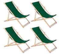 Tumbonas elegantes de playa y jardin set de 4 en verde oscuro de madera de haya