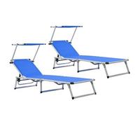 Tumbonas Plegables Con Techo 2 Uds Aluminio Y Textilene Azul Vidaxl