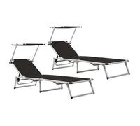 Tumbonas Plegables Con Toldo 2 Uds Aluminio Y Textilene Negro Vidaxl