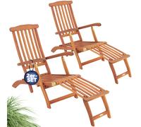 Tumbonas set de 2 madera de acacia respaldo reclinable