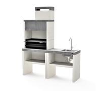 TUOZI - Barbacoa de Obra PLAN 1 PLUS FULL con Fregadero - Para Carbón y Leña, Diseño Moderno en Hormigón Texturizado con Parrilla de Acero Niquelado y Chimenea Integrada (156 x 47 x 192 cm)