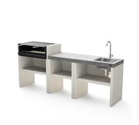 TUOZI - PACK 5 - VENIT FLEX - Cocina de Exterior Modular con Barbacoa de Obra para Carbón y Leña, Conjunto con Parrilla de Acero, Fregadero y Superficie de Trabajo (156 x 47 x 95 cm)