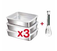 Tupper acero inoxidable hermético 2200 ml (25x20x5,5 cm) | Recipiente alimentos carne, pescado, fruta | Frigorífico y congelador | Reutilizable sin olores, alternativa plástico | Pinza incluida |