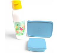Tupperware EcoEasy Botella de 750 ml blanco con frutas + SIGNORAWARE 3 fiambreras de pausa inteligente, juego de 1050 ml, azul (850 ml + 1 × 100 ml), libre de BPA, para la escuela y el tiempo libre