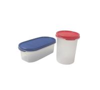 Tupperware Eidgenosse 440 ml redondo con tapa roja + recipiente de almacenamiento de Signoraware ovalado con tapa azul de 500 ml | Juego de recipientes herméticos | Sin BPA | Almacenamiento para